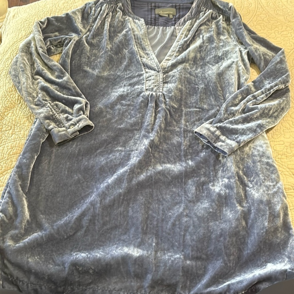 Anthropologie Slate Blue Melody Velvet Tunic Dress - Picture 4 of 14